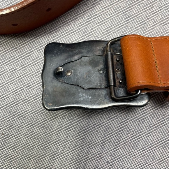 Avignon Vintage Turquoise Pebbles and Metal Large Buckle Leather Belt - Picture 7 of 10